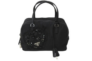Prada Evening Heart Handbag Tessuto beaded heart black